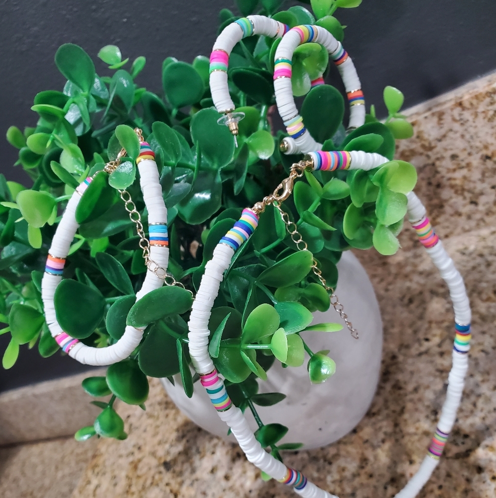 Heishi Bracelet, Earrings,and Necklace Set